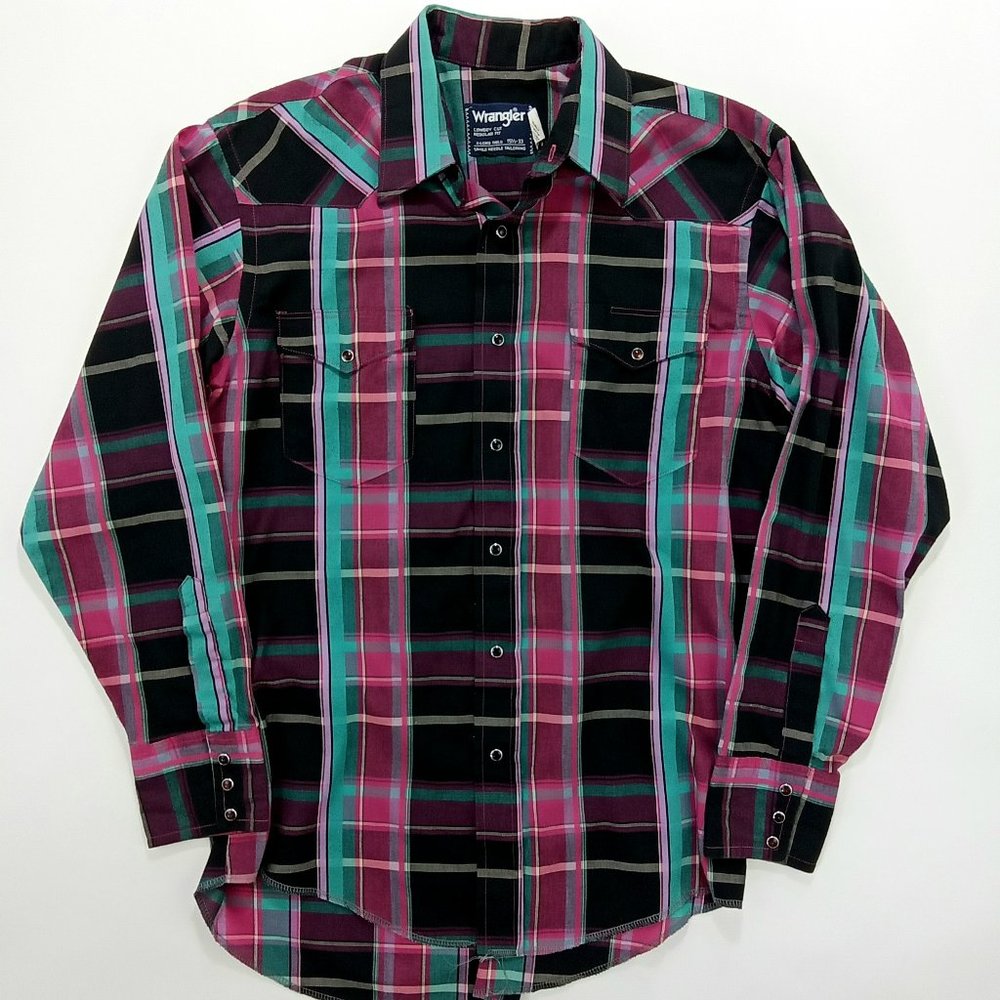 VTG Wrangler Men's Cowboy Cut Reg Fit X Long Tail Plaid Shirt SZ 15 1/2-33